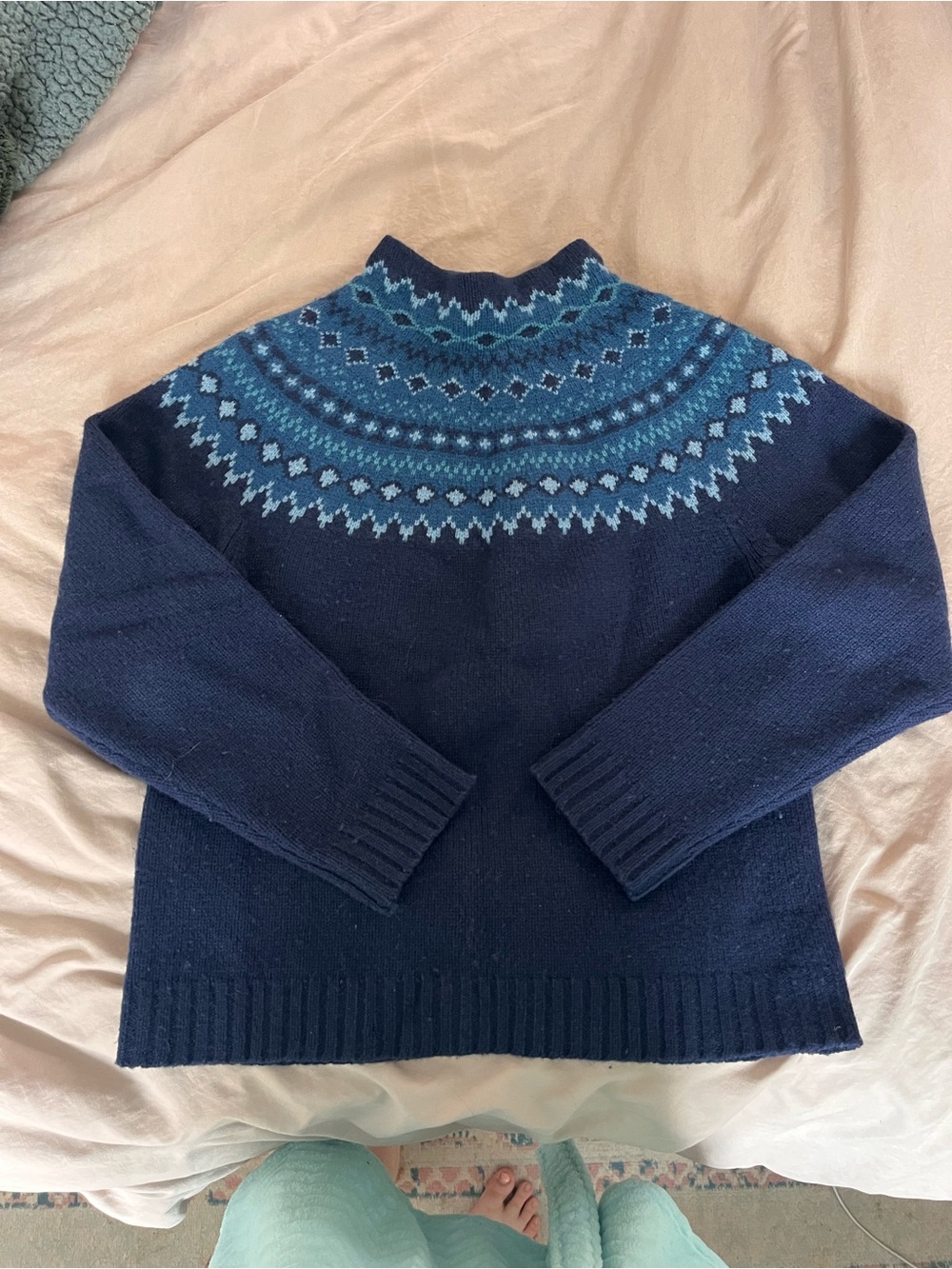 Eddie Bauer Navy and Blue Fair Isle Lambswool Sweater